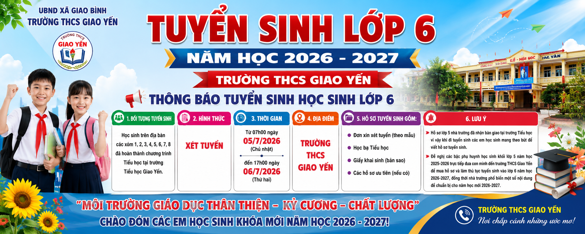 Thông báo tuyển sinh vào lớp 6 năm học 2026-2027